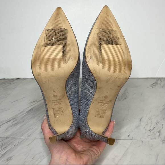 Stuart Weitzman Leigh 75 Sliver Sparkle Pump 9B - Picture 13 of 14